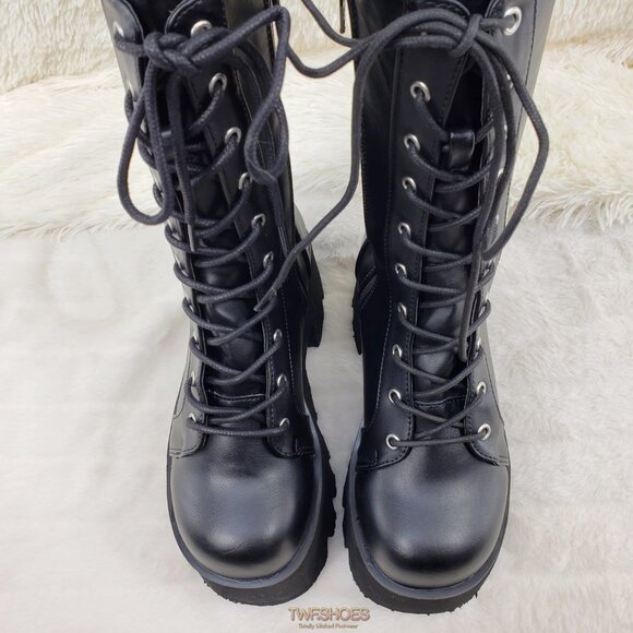 Ashes Black Matte Platform Goth Punk Mid Calf Combat Boots - Picture 12 of 14